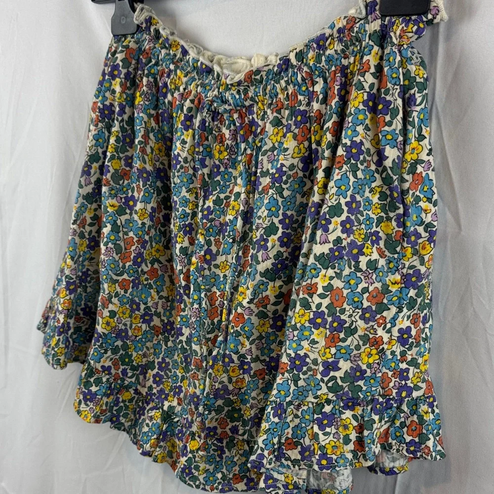 Free People Ellia Printed Floral Blue‎ Green Ruffle Skorts Shorts Size S - NEW